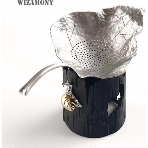 WIZAMONY Chinese Handmade Tea Filter Pure Tin Teaset Leaf Strainers Kungfu Tea Accessories tea set Two-pieces Set