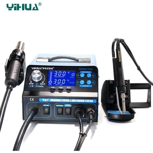 YIHUA 992DA+ LCD Soldering Station Vacuum Pen BGA Rework Station Hot Air Blow Dryer Welding Station with Smoking Solder Iron