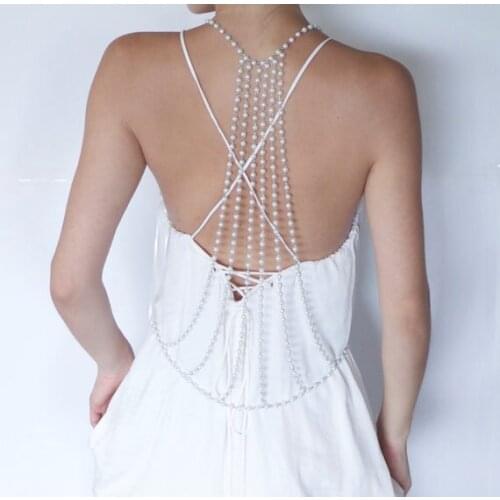 Simple Sexy Silver Color Crossover Belly Waist Chain Imitation pearls Beads Bikini Beach Harness Body Chains Women Jewelry