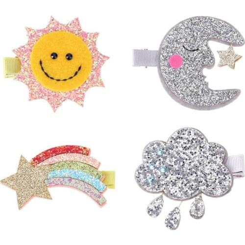 Female baby shiny princess hairpin Cute Hair Clips Moon Bright Sun Glitter Iris Felt Hairpin Kids Girls Hair Accessories