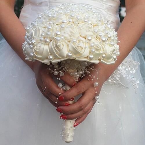 Bridal Holder Flowers Pearls Beaded Women Wedding Bouquet Party Accessories