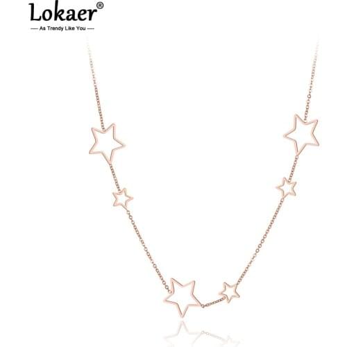 Lokaer Original Design Stainless Steel Hollow Star Choker Necklaces Jewelry Rose Gold Chain Pendant Necklace For Women N19121