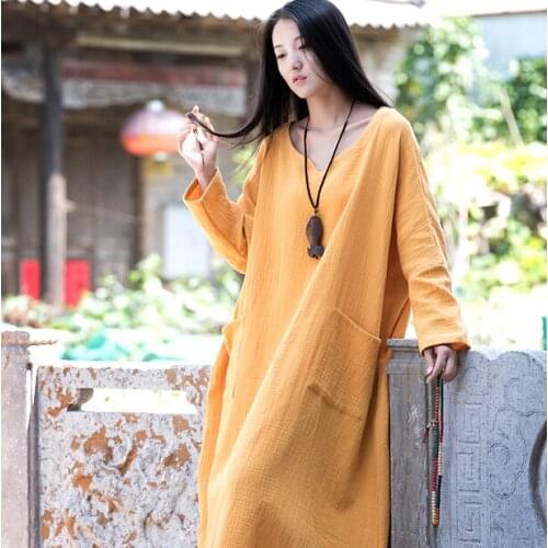 2020 Spring Autumn women long sleeve loose dress,cotton & linen long dress,plus size dolman sleeved dress,oversize clothing tops