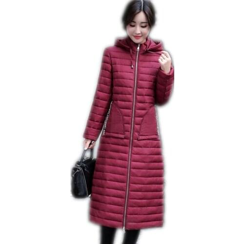 Winter Women Long Parkas 2018 Fashion Light&Thin Down Cotton Jacket Hooded Slim Plus Size 5XL Winter Women Jackets Hot Sale Q706