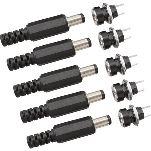 10/5/1Pairs 5.5*2.1mm DC Power Plug Jack Supply Panel Mount Connector 5.5 x 2.1mm DC022B Power Male Female Socket Connector