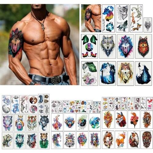 12/16 Sheets Tiger Lion Animals Arm Temporary Waterproof Tattoo Stickers Fox Owl Mermaid Floral For Women Men Body Art Tatoo