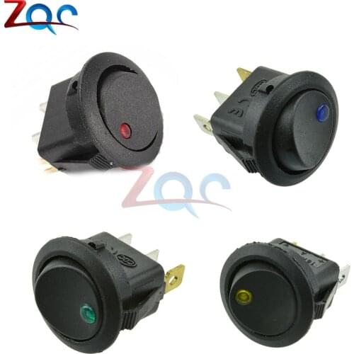 12V LED Dot Light Car Switch Auto Boat Round Rocker 3Pin ON/OFF Toggle SPST Switch 4 Colors Blue Yellow Red Green