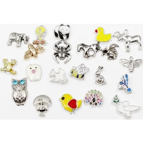 20pcs/lot Bees Horses Birds Pandas Elephants Deer Enamels Animals Floating Charms For Glass Lockets Memory Pendant Jewelry