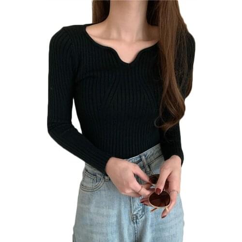 2021 New Spring and Autumn Casual Slim Wild Sweater Tops Women Long-sleeve Knitted V-neck Tops NS2581