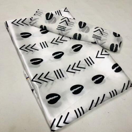 2021 Popular White High Quality Silk Wax African Wax Print Satin Silk Wax Fabric Material for Wedding Dress 4+2yards M302-16