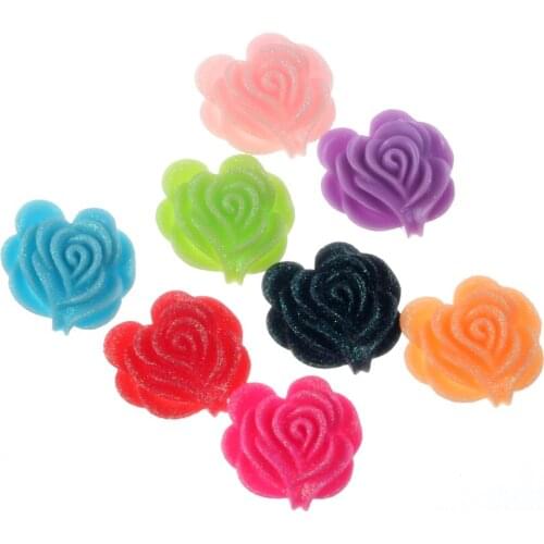30pcs Mixed Glitter Resin Flowers Decoration Flatback Cabochon Embellishment For Scrapbook DIY Accessoris