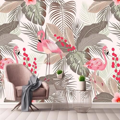 Custom 3D Photo Wallpaper Flamingo Tropical Leaves Ins Style Living Room Sofa TV Background Wall Home Decoration Mural Wallpaper