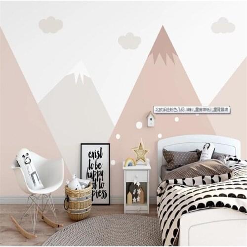 Milofi custom 3D wallpaper mural Nordic hand-painted pink geometric mountain background wall living room bedroom decoration wall