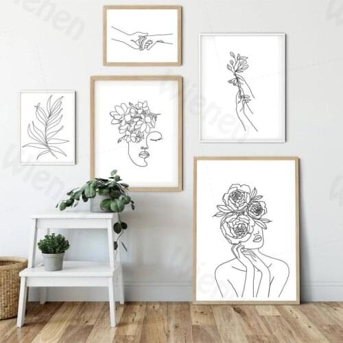 Abstract Line Artist Home Deco Painting Simple Flower Leaf Beauty Face Line Wall Decoration for Living Room Bedroom Wall Art