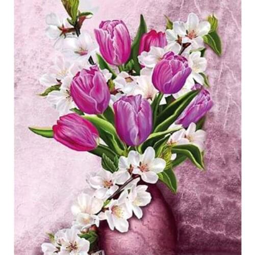 5D DIY Diamond Painting Flower Painting Pink Flower Picture Cross Stitch Square Round Diamond Embroidery Decoration Art WG2854