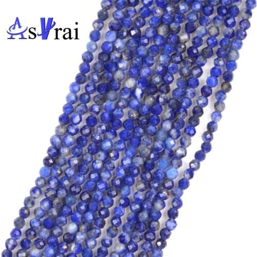 2 3 4mm Natural Stone Beads Faceted Lapis Lazuli Round Loose Spacer Beads For Jewelry Making DIY Bracelet Necklace Accessories