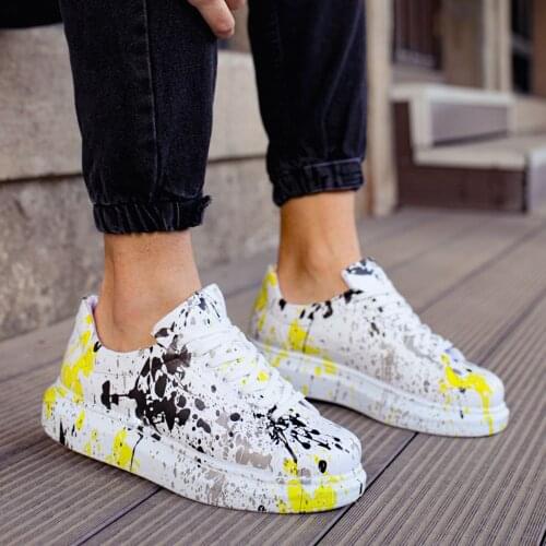 Chekich Men & Women Shoes Black and Yellow Splash Pattern Non Leather Unisex Sneakers Lace Up Spring Printed Skateboard Couples Lovers Sport Flexible Light Casual Big Sizes Breathable Teenagers New Brand CH255 V4