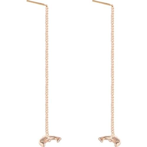 Long Small Dolphin Drop Earrings Women 585 Rose Gold Color Chains Earrings