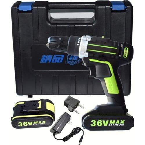 Electric Screwdriver Cordless Drill Impact Drill Power Driver 36V Max DC Lithium-Ion Battery 13mm 2-Speed