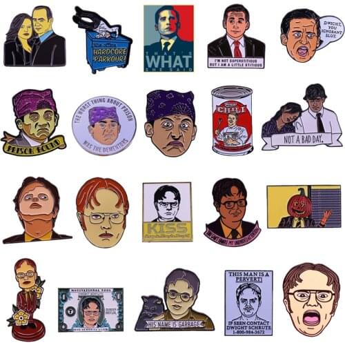 The Office Prison Mike MMichael Scotts Dwight Schrute Enamel Brooch Pins Badge Lapel Pins Brooches Alloy Metal Fashion Jewelry