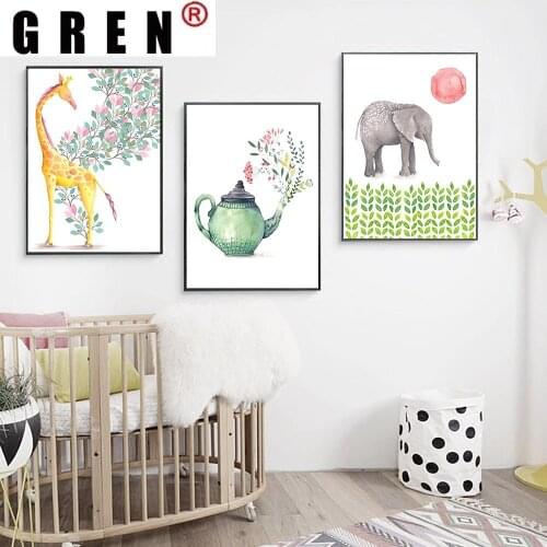 GREN Living Room Home Decor Nordic Elephant Giraffe Minimalist Canvas Painting Wall Art Painting Print Poster Picture Bedroom