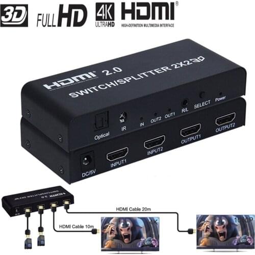 HDMI 2.0 Switch Splitter 2x2 Distributor Switcher 2 in 2 out Audio Video Converter Adapter 3D Full HD 1080P 4K 60Hz with Optical