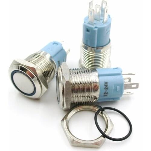 16mm Metal Annular Push Button Switch Ring LED 6V-24V Reset switch Momentary Latching Waterproof Car Auto Engine Blue Light