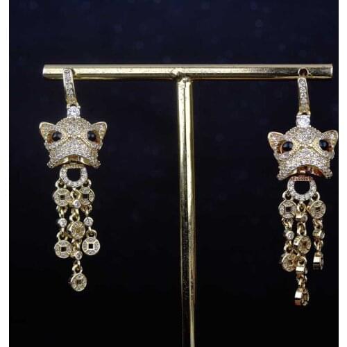 Fashion Little Lion Drop Earrings Money Coin Design Tassel Earrings Geometry Punk Jewelry For Women Wedding Party Birthday Gift