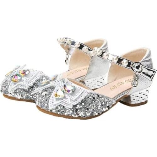 Fashion! Student Party Shoes High-heeled Bowtie Shoes Size 26-35 for bigger girl Kid Heeled Leather Shoes Flower Girls Shoes