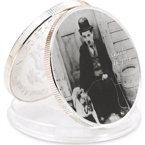 Challenge Coin Gift Charlie Chaplin Sliver Plated Art Ornament Business Coin Holiday Gift Home Decor Collection