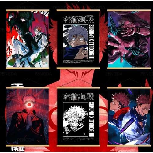 Home Decor Print Nordic Jujutsu Kaisen Role Japan Wall Art Canvas Picture Wooden Scroll Hanging Painting Poster For Living Room