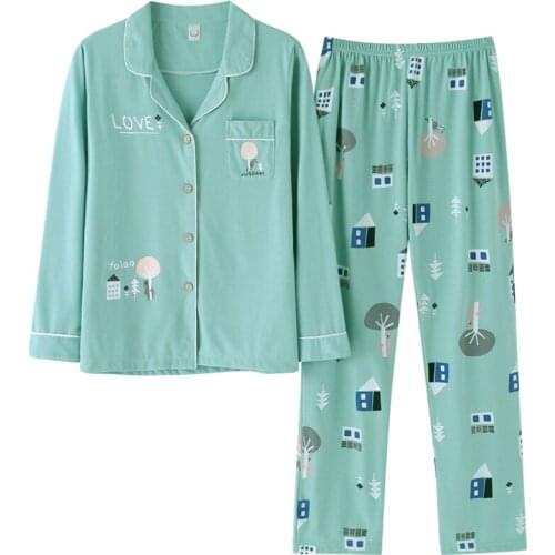 Newest Autumn Pajamas For Women Cotton Pajama Set Long Sleeve Cute Sweet Pijama Casual Plus Size 3XL Female Sleepwear Homewear