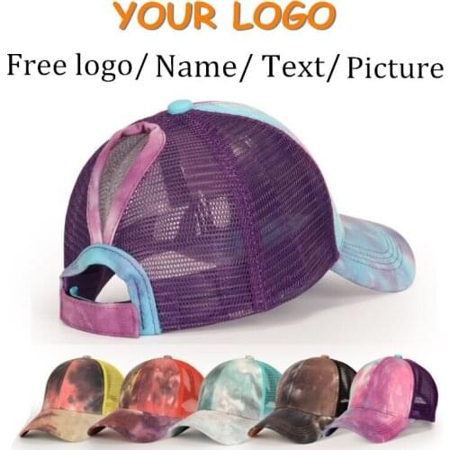 New adult tie dye baseball cap DIY custom logo embroidery snapback hats Painting ponytail Trucker cap Gorros
