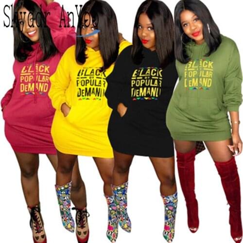 Autumn Women Letter Printed Casual Hoodoes Long Sleeve Pullovers Hoodie Sweatshirts Trendy Loose Pocket Streetwear Hoodie Dress