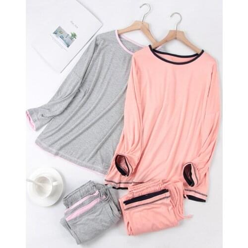 Modal Pajamas WomenS Spring Autumn Suit Long Sleeve Pants Loose Fresh Home Wear Thin Style Sleepwear Can Be Worn Outside пижама