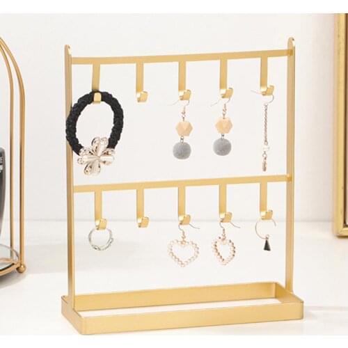 Display Stand Two-layers Jewelry Storage Wrought Iron Earring Hanging Holder for Dresser
