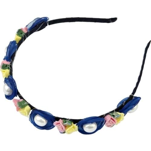 Romantic Yarn Flower Hairband Headbands Pearl Crowns Head Jewelry Girl Women Tiaras Wedding Hair Accessories