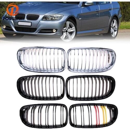 1Pair Gloss Black/Chrome Front Grilles for BMW 3-Series E90 Sedan 2008-2011 Facelift/ E91 Touring 2008-2012 Facelift Car Styling