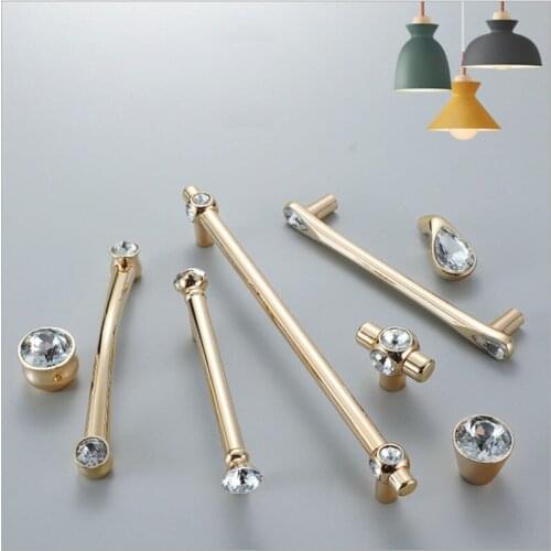 Cabinet Knobs Golden Crystal Knobs Handles Kitchen Cabinet Handles Luxury Diamond Crystal Handles Zinc Alloy Dresser Drawer