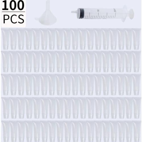 （with Syringe）100pcs 5/10/15/20ml Lip Gloss Tubes Lip Balm Soft Hose Makeup Squeeze Sub-bottling Clear Lip Gloss Tube Container
