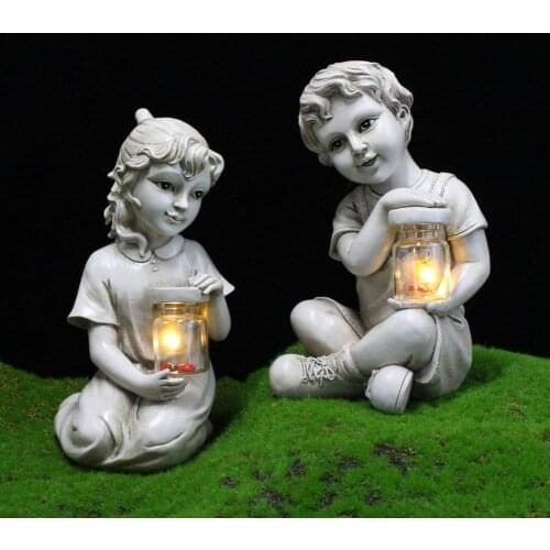 Garden Statue Realistic Looking UV Resistant Resin Creative Children Outdoor Solar Sculpture for Home Fairy Tale Statues