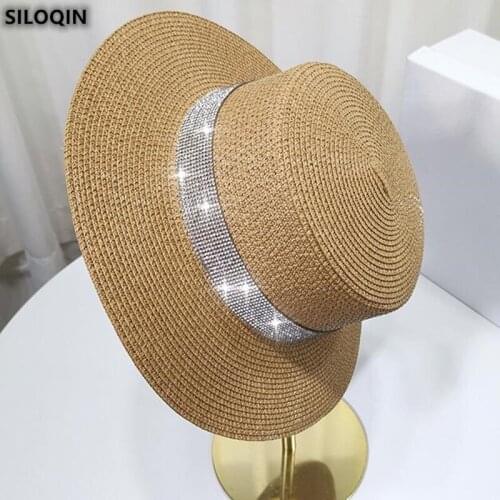 SILOQIN Trend Womens Cap Summer New Fashion Rhinestone Decoration Bucket Hats Sports Sunscreen Beach Hat Brand Sombrero Gorra