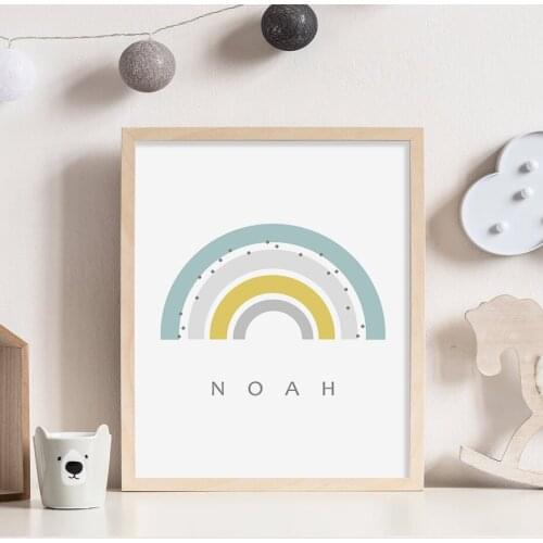 Modern Custom Name Initial Rainbow Boho Nursery Wall Art Canvas Painting Poster and Print Baby Room Pictures Home Decorative