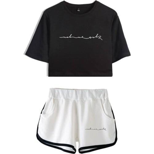 GOT7 Two Piece Tracksuit Summer New Cotton Printed T shirt Album Woman Suit Fashion Crop Tops+Shorts Pants 2019