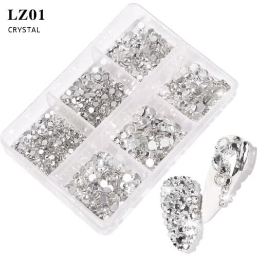 3D Nail Crystal Glass Rhinestones Mixed Colorful Flatback Diamond Decorations Glitter Jewelry Nail Accessories 1Box 6 Girds