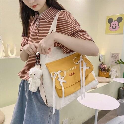 Preppy Style Satchels Handbags Japanese School Girls Book Bag Shoulder Bag For Women Ribbon Nylon Bag Crossbody Bags Women Bolso