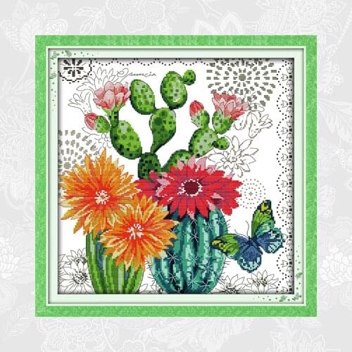 Prickly Pear Flower Cross-stitch Embroidery 14CT Counted Fabric 11CT Printed Canvas Needlework Home Crafts Cross Stitch Kits