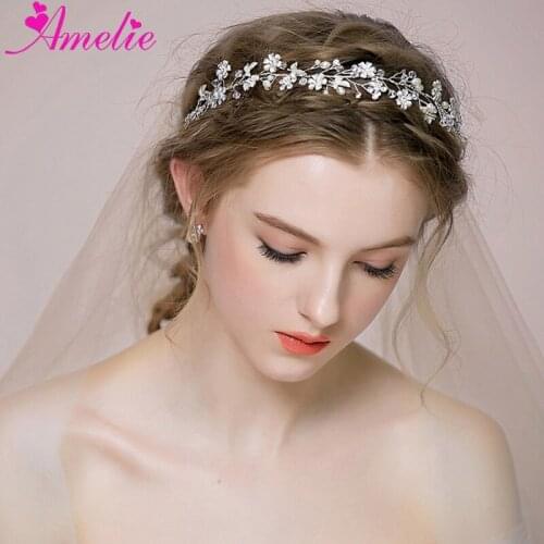 Wedding Bridal Tiara Headband Plant Flower Crystal hairbands Women Headpiece Pearl Bridesmaid Regal Hair Vine Hair Jewelry Gifts