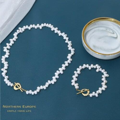 ZHIXI Natural Freshwater Pearl Set Creative Handmade DIY Simple Retro Style Necklace and Bracelet Fine Jewelry for Women T502