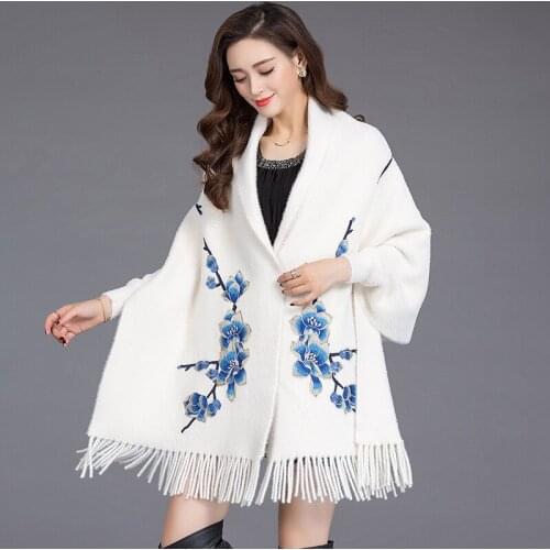 ZJZLL Wholesale Ladies Jacquard With Tassels Sueters De Mujer Brand Pashmina Winter Mink Fur Cashmere Shawls Womens Cape Poncho